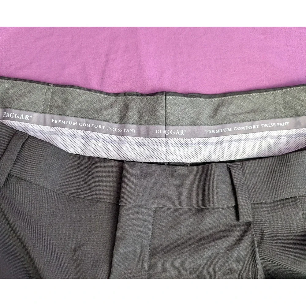 Haggar Premium Comfort Dress Pants Mens 36X36 Charcoal Grey Pleated Classic Fit